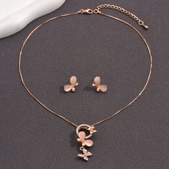 Opal pendant women's fashion butterfly stud earrings jewelry two-piece set popular water wave chain gemstone necklace