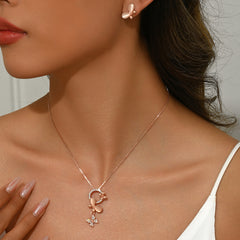 Opal pendant women's fashion butterfly stud earrings jewelry two-piece set popular water wave chain gemstone necklace