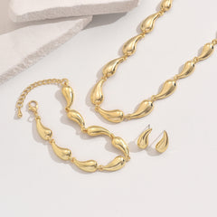 Simple water drop design sense women's necklace jewelry set versatile earrings niche adjustable bracelet jewelry