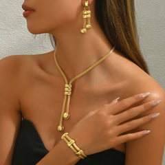 New Women's Jewelry Set 18k Electroplating Long Necklace Geometric Tassel Earrings Versatile Bracelet Women