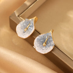 Blue spar calla lily flower stud earrings versatile temperament S925 silver needle celebrity earrings light luxury high-end ear jewelry