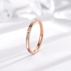 Japan and Korea fashion temperament 18k rose gold titanium steel ring women's single diamond white shell simple ins cold wind tail ring jewelry