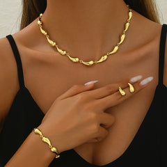 Simple water drop design sense women's necklace jewelry set versatile earrings niche adjustable bracelet jewelry