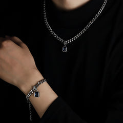 Necklace Men's Color Zircon Light Luxury High Sense Personality Versatile Simple Bracelet Accessories Women's Tide Niche European and American Jewelry