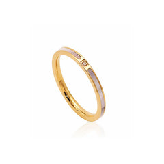 Japan and Korea fashion temperament 18k rose gold titanium steel ring women's single diamond white shell simple ins cold wind tail ring jewelry