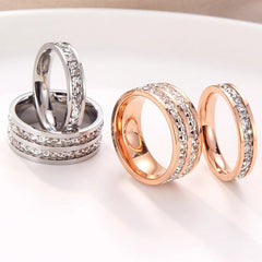 Korean version of high-end light luxury ring stainless steel jewelry female gypsy star design double row full diamond set couple ring