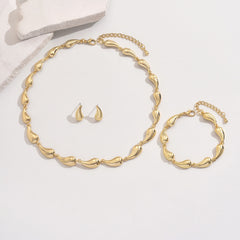 Simple water drop design sense women's necklace jewelry set versatile earrings niche adjustable bracelet jewelry