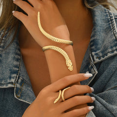 Geometric Ladies Opening Adjustable Bracelet Ring Set Versatile Snake Design Personalized Bracelet Jewelry