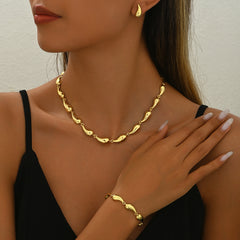 Simple water drop design sense women's necklace jewelry set versatile earrings niche adjustable bracelet jewelry