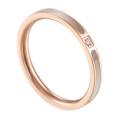 Japan and Korea fashion temperament 18k rose gold titanium steel ring women's single diamond white shell simple ins cold wind tail ring jewelry