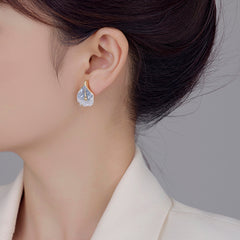 Blue spar calla lily flower stud earrings versatile temperament S925 silver needle celebrity earrings light luxury high-end ear jewelry