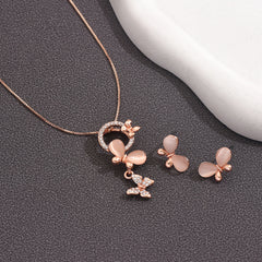 Opal pendant women's fashion butterfly stud earrings jewelry two-piece set popular water wave chain gemstone necklace