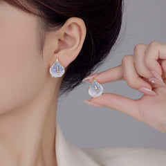 Blue spar calla lily flower stud earrings versatile temperament S925 silver needle celebrity earrings light luxury high-end ear jewelry