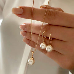 Alloy light luxury niche high-end pearl earrings necklace jewelry fashion pendant chain