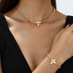Niche fashion trend cross necklace bracelet personalized versatile thick chain jewelry set
