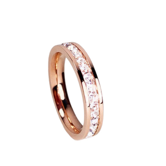 Korean version of high-end light luxury ring stainless steel jewelry female gypsy star design double row full diamond set couple ring
