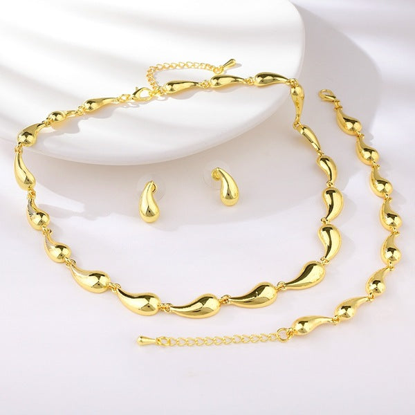 Simple water drop design sense women's necklace jewelry set versatile earrings niche adjustable bracelet jewelry