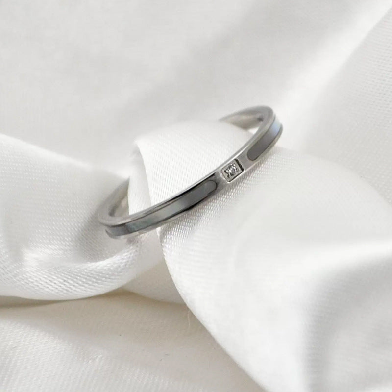 Japan and Korea fashion temperament 18k rose gold titanium steel ring women's single diamond white shell simple ins cold wind tail ring jewelry