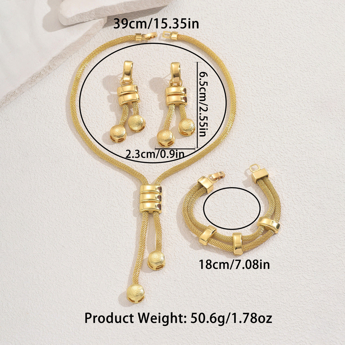 New Women's Jewelry Set 18k Electroplating Long Necklace Geometric Tassel Earrings Versatile Bracelet Women