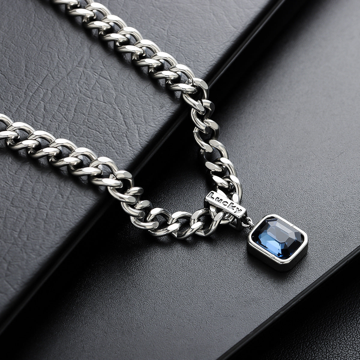Necklace Men's Color Zircon Light Luxury High Sense Personality Versatile Simple Bracelet Accessories Women's Tide Niche European and American Jewelry