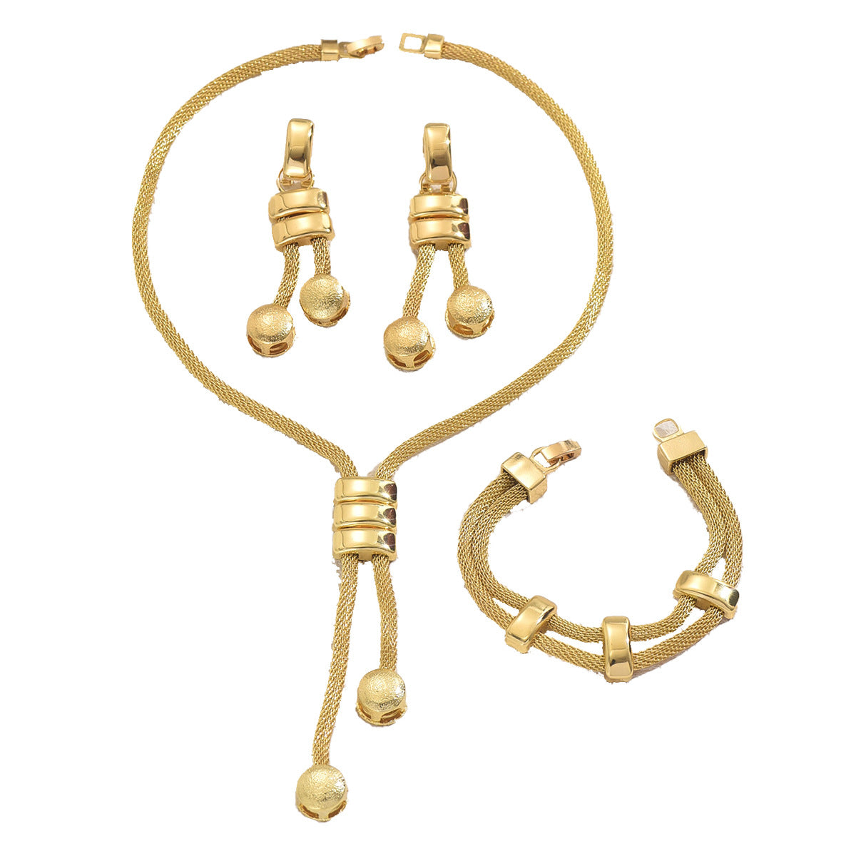 New Women's Jewelry Set 18k Electroplating Long Necklace Geometric Tassel Earrings Versatile Bracelet Women