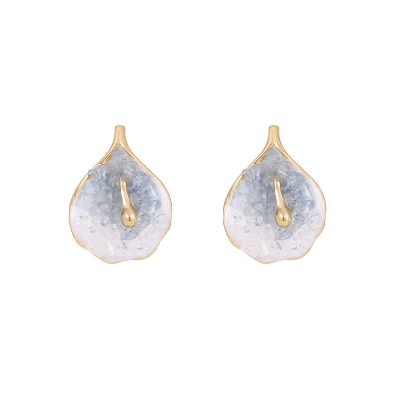 Blue spar calla lily flower stud earrings versatile temperament S925 silver needle celebrity earrings light luxury high-end ear jewelry