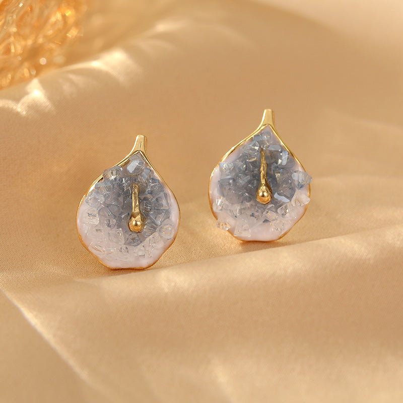 Blue spar calla lily flower stud earrings versatile temperament S925 silver needle celebrity earrings light luxury high-end ear jewelry